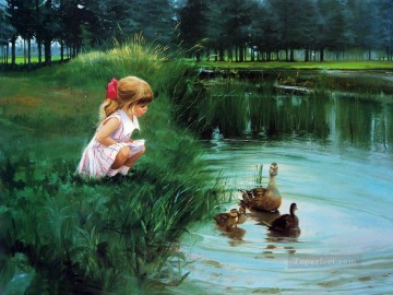 niña y pato Pinturas al óleo